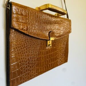 Vintage SUDHAUS Cognac Brown Crocodile Embossed Briefcase